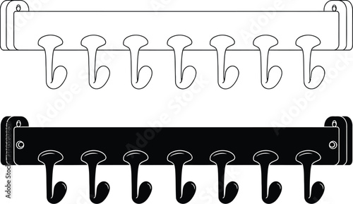 Clean and simple wall mounted hook racks in white and black for organization