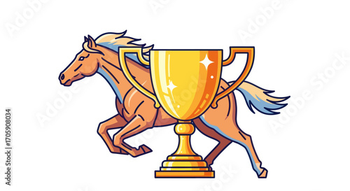 Golden Trophy Awarded to a Galloping Horse in a Sporting Event.