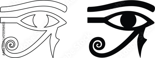 Ancient Egyptian Eye of Horus symbol in outline and solid black.