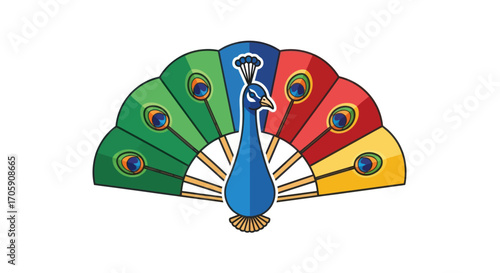 Colorful Peacock Fan Design Vibrant Bird Illustration.