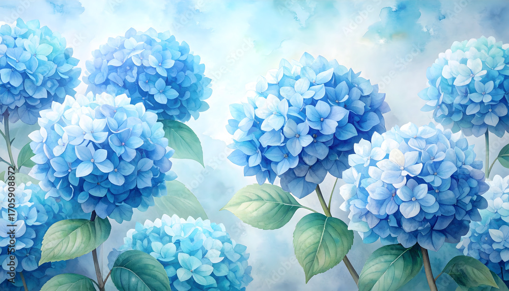 custom made wallpaper toronto digitalHydrangea Bloom: Delicate, watercolor-style blue hydrangea blooms. A visual poem, capturing the soft essence of nature's beauty.