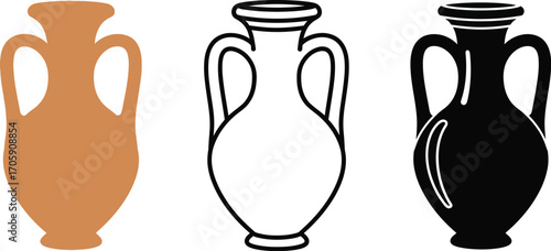 Classic amphora pottery in terracotta, outline, and silhouette styles