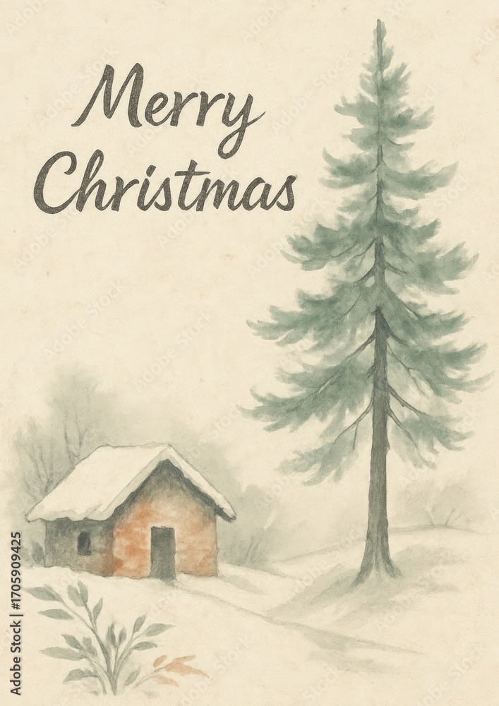 Fototapeta premium Cozy winter scene illustration.