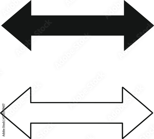 Two directional arrows, one solid black and one outlined white, pointing left and right