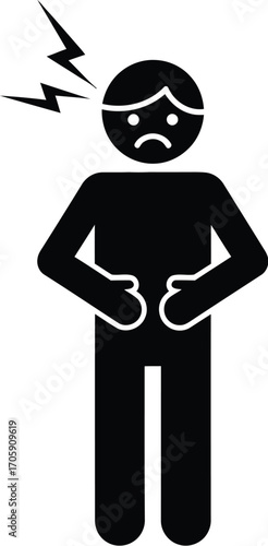 Person experiencing abdominal pain and headache