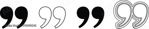 Quotation marks in various styles on white background, representing speech and text