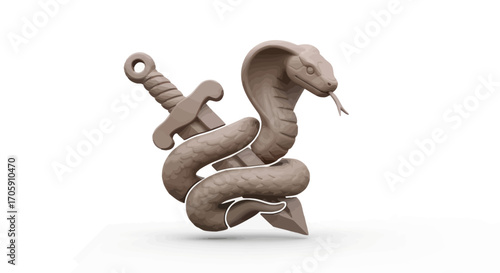 Stone Cobra Snake Coiled Around a Sword Ready to Strike.