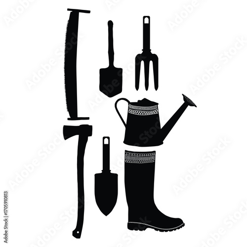 Garden Tools Silhouette Vector Set – Farming and Gardening Equipment Icons