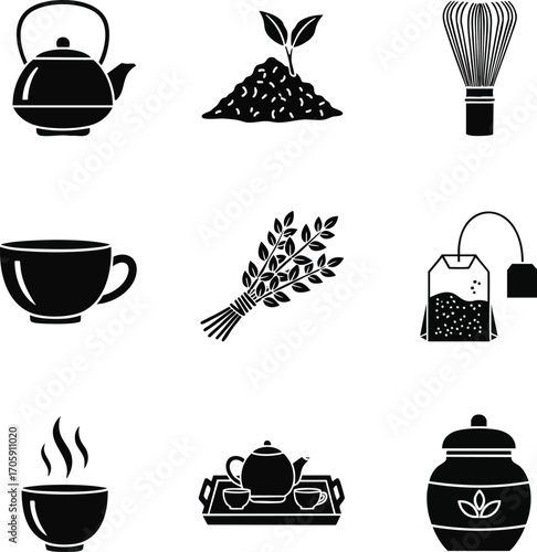 A versatile collection of black silhouette icons for tea