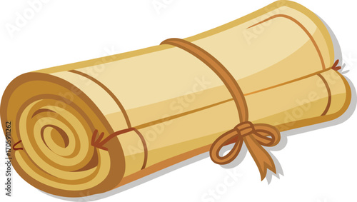An empty old paper scroll, like a rolled parchment, is isolated on a white background