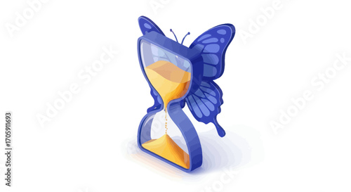 Hourglass with Butterfly Wings: Time Flies Concept.