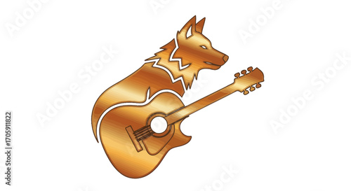 Golden Dog Guitar: Unique Musical Instrument Design with Canine Silhouette.