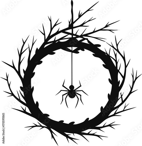 Black crown of thorns silhouette, a floral vector pattern of bamboo and leaves on a white background