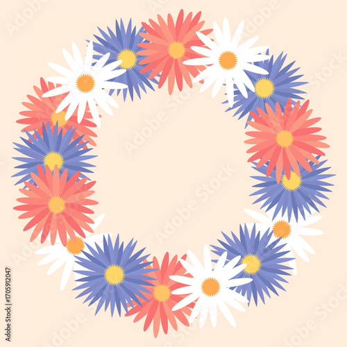 Summer Floral Wreath with Colorful Daisies