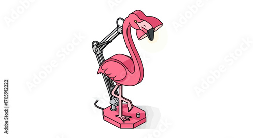 Whimsical Pink Flamingo Desk Lamp with Adjustable Arm and Light.