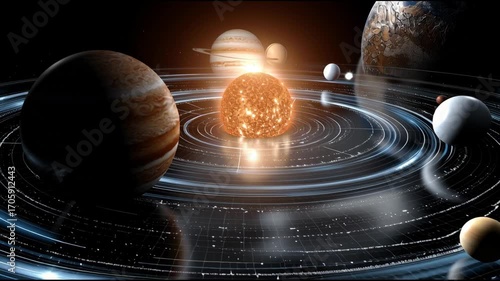 A close up of the planets in the solar system. The sun is in the center of the image
