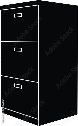 Scalable vector illustration of a black filing cabinet icon for office organization