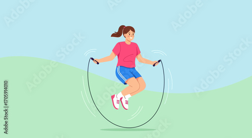 Energetic Woman Enjoying Jumping Rope In A Park Setting For Fitness Exercises