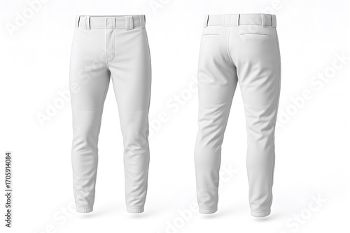White Baseball Pants Mockup Front and Back View – Clean Professional Sportswear Uniform Design for Baseball Players