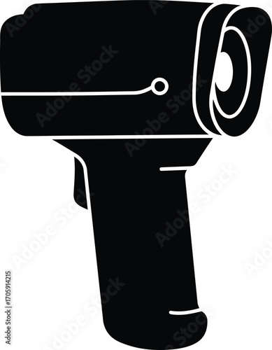 Black silhouette of a vintage handheld thermometer or measuring device vector illustration