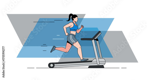 Energetic Woman Training Indoors on Treadmill, Achieving Fitness Goals with Dedication