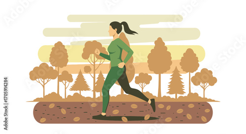 Energetic Woman Sprinting Through Forest Depicting Outdoors And Body Wellness In A Natural