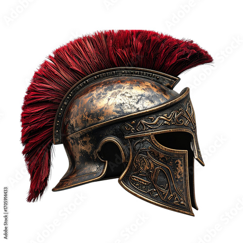 Ancient Greek Spartan Helmet in Realistic Side Profile, isolated on Transparent Background