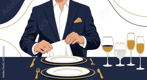 Formal Dinner Setting With Impeccable Tableware And Sophisticated Ambiance Depiction