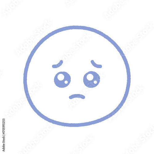 手書きのうるうるした涙目のかわいい絵文字 - ぴえん顔の甘える･お願い･心配な表情の青い線画イラスト