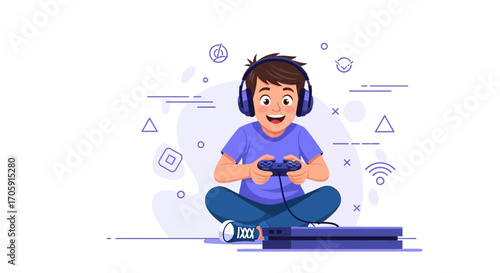 Enthusiastic Gamer Immersed In Entertainment, Playing Video Games on a Console System