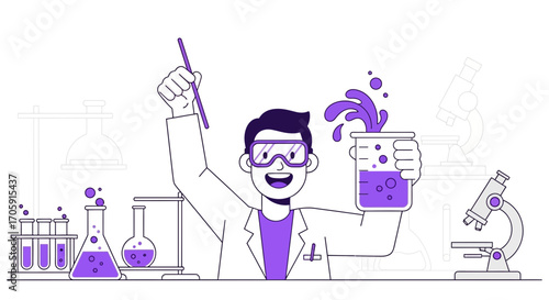 Enthusiastic Scientist Celebrates Chemistry Experiment Success Within a Laboratory Setting