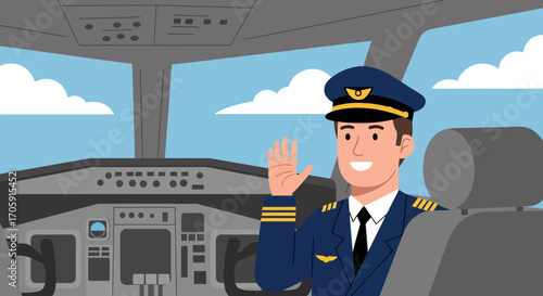 Friendly Pilot Waving From Cockpit Depicting Hope, Aspiration, and Air Travel
