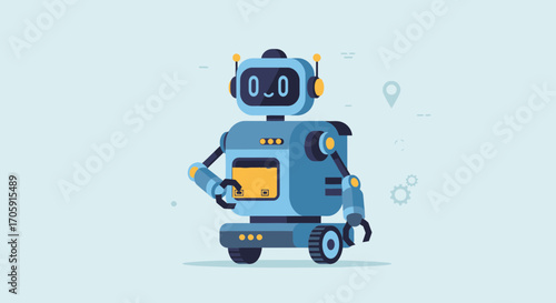 Friendly Robot With Digital Screen Ready For Tasks And Future Endeavors