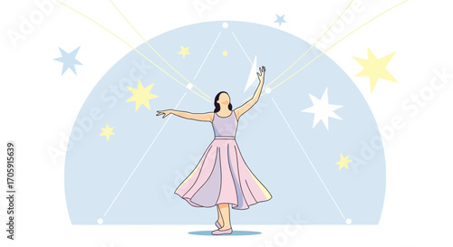 Ethereal Dancer Reaching For Celestial Lights Above With Grace and Poise