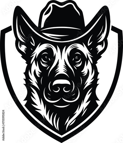 Belgian Malinois guard dog Wearing Cowboy Hat