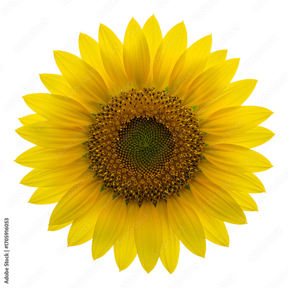 Naklejka premium Sunflower Blossom Close-up on Black Backdrop Vibrant Yellow Petals Detail