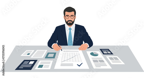 Executive Analyzing Reports, Analyzing Business Growth Presented In Visual Format