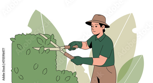 Gardener Snipping Shrubbery: A Tranquil Scene of Horticultural Precision