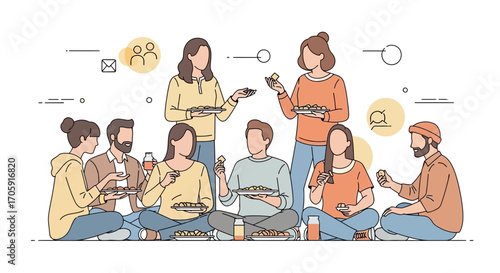 Gathering Of Friends Sharing Food And Beverages In A Relaxed And Joyful Atmosphere