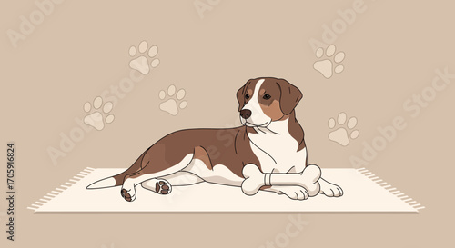 Gentle Canine Companion Relaxing With A Bone On A Soft Rug In A Cozy Setting