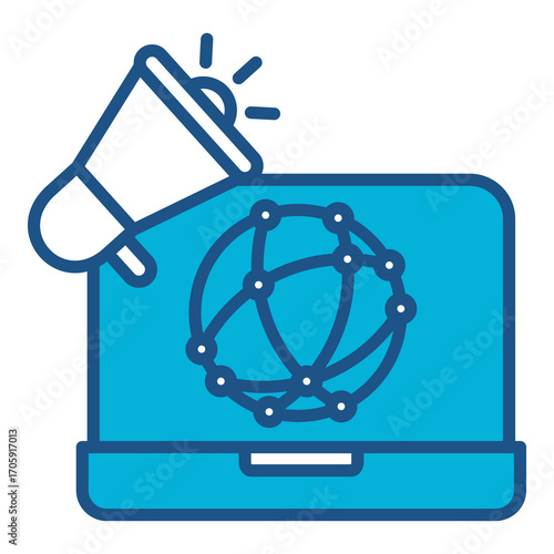 Online Advertising Icon In Blue Monochrome Flat Design, Vector Illustration