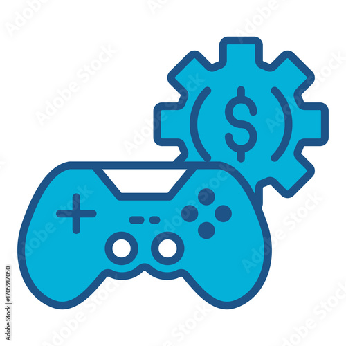 Video Game Icon In Blue Monochrome Flat Design, Vector Illustration