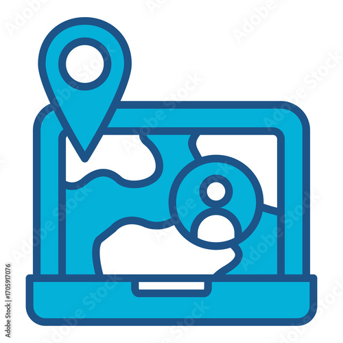 Map Icon In Blue Monochrome Flat Design, Vector Illustration