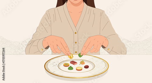 Exquisite Culinary Arts: A Person Interacting With A Plate Of Exquisite Food Presentation