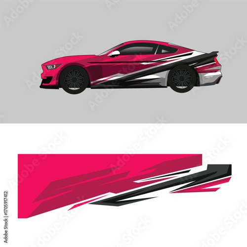modern livery decal design template for racing car body wrap