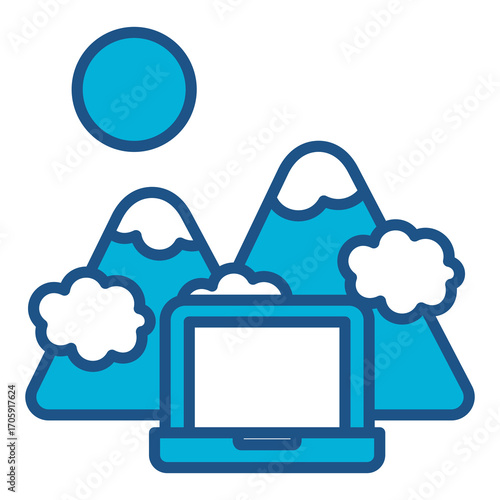 Digital Nomad Icon In Blue Monochrome Flat Design, Vector Illustration