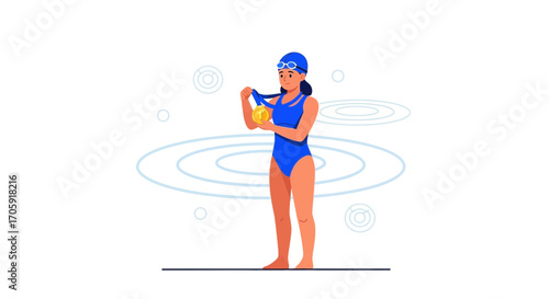 Gold Medal Winner Celebrates Victory After Swimming Competition Achieving Success or Victory