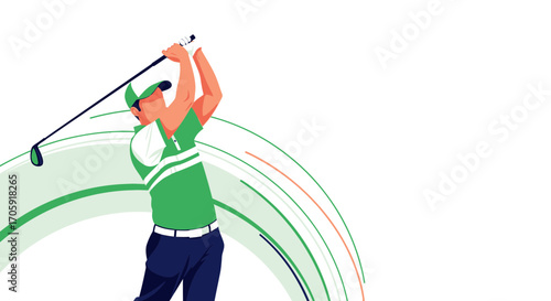 Golfer Swinging Club With Stylish Design Vector Illustration, Isolated Against White Background