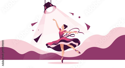 Graceful Ballerina Dancing Under Spotlight In Stage Performance Artistic Illustration