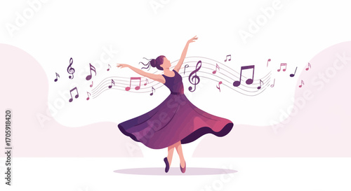 Graceful Ballerina Dancing Amidst Musical Notes Creating A Symphony Of Artistry